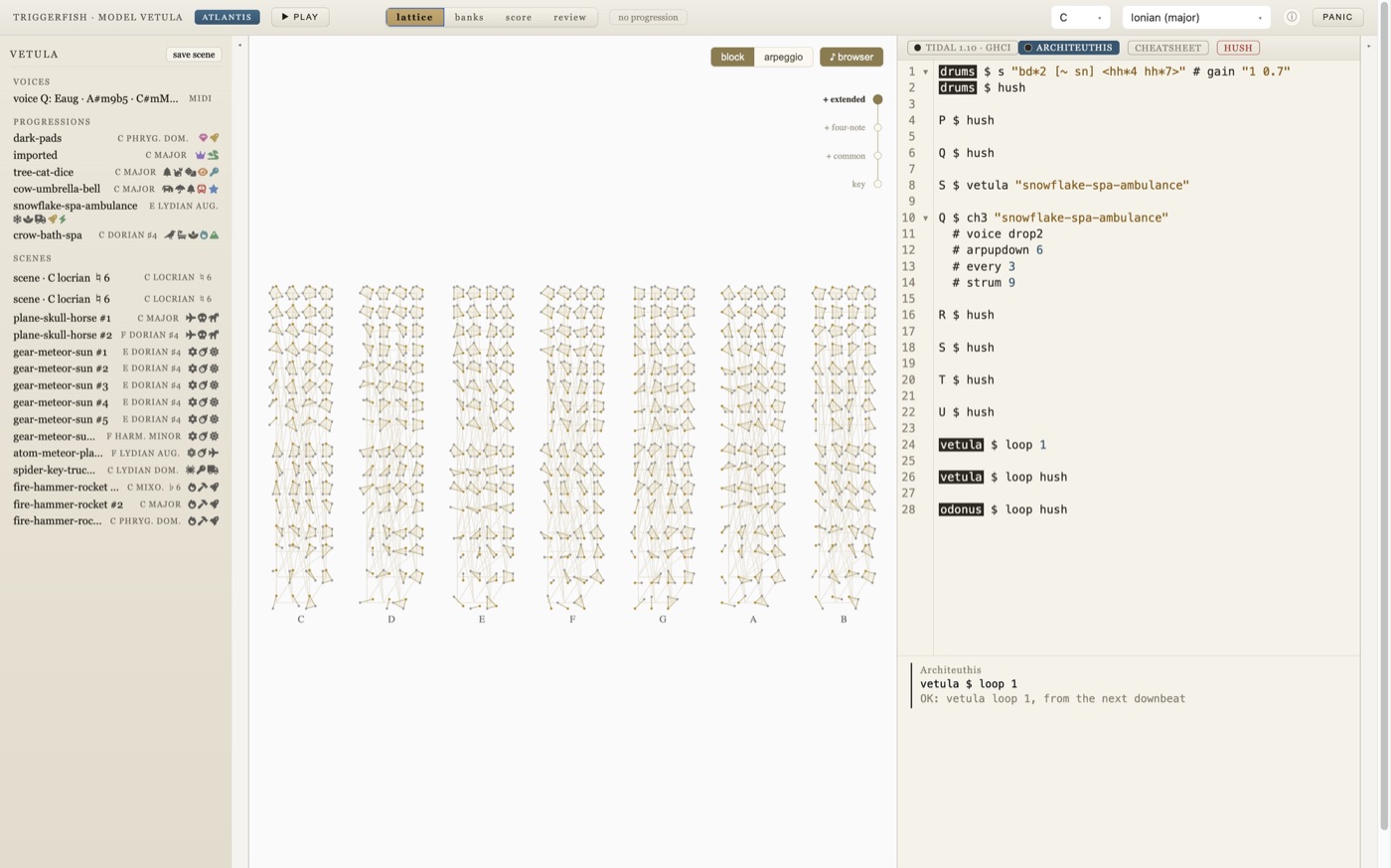 Vetula's lattice: every chord built on C, by root, from triads up to extended chords
